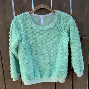 Girls fuzzy aqua teddy sweater